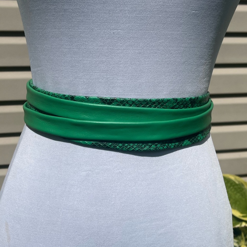 NWT ADA 2" Midi Green Leather Python Snakeskin Wrap Belt